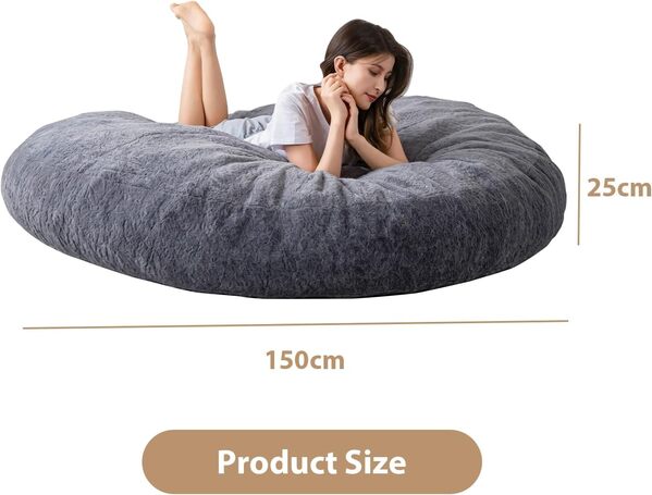 MAXYOYO Lit pouf en charbon de bois Canapé de chaise carré avec housse en peluche moelleuse et rembourrage - Idéal pour adultes, couples et invités - Grand format 150 x 150 cm