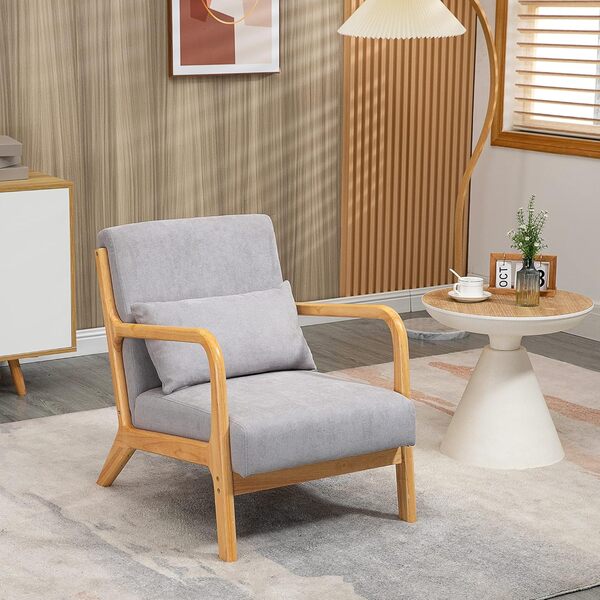 HOMCOM Fauteuil de Salon avec Cadre en Bois Massif Fauteuil Lounge - Assise Profonde - accoudoirs - Aspect Velours Gris