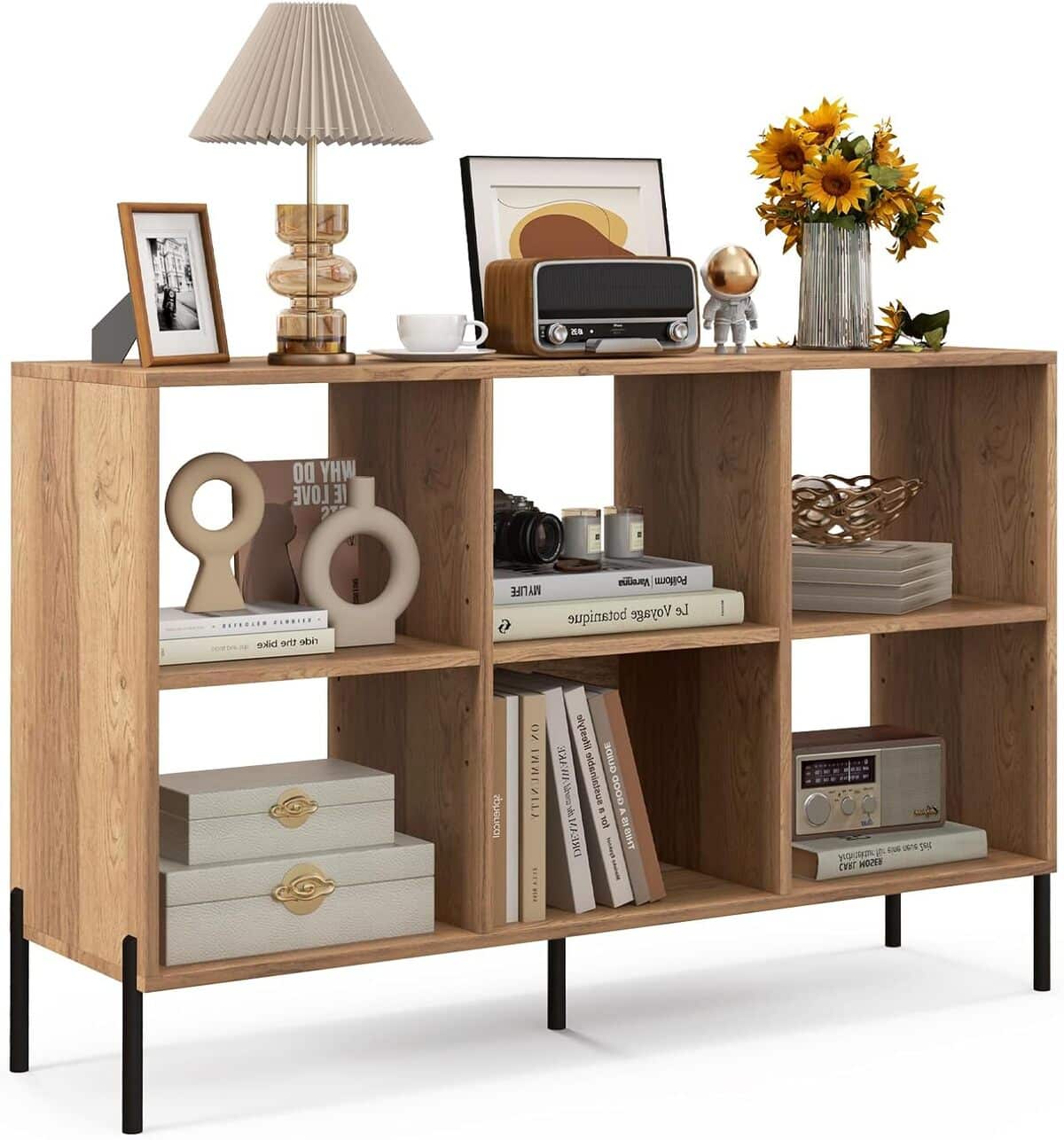 Test : bibliothèque basse Homasis en bois avec étagères réglables