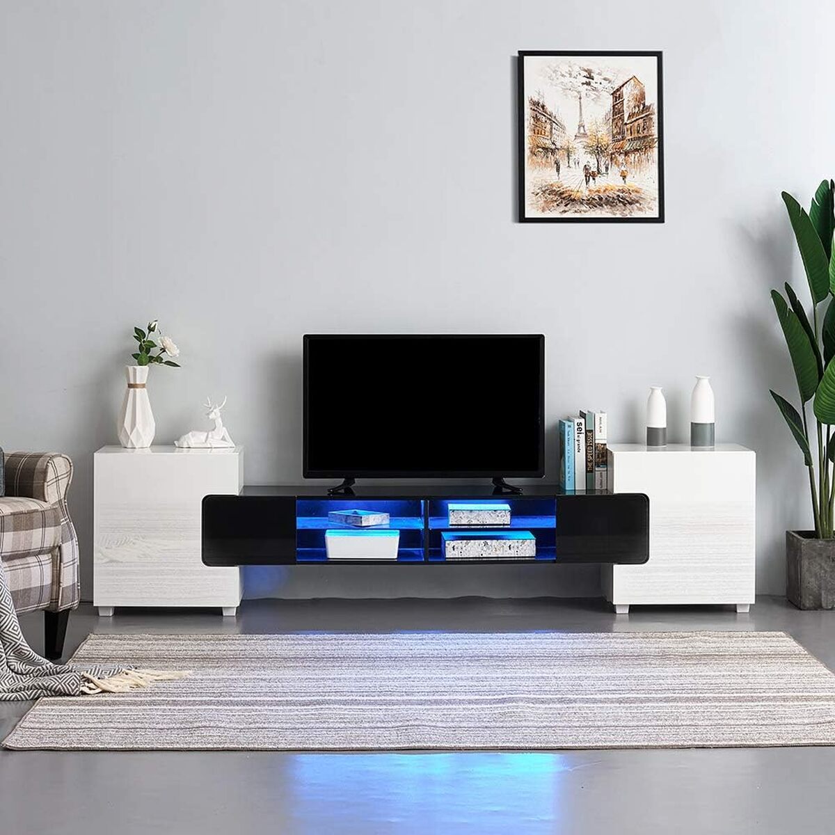 Test : meuble TV LED MDF design et fonctionnel (noir+blanc)