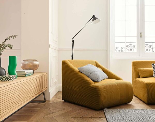 Lisa Design - Fauteuil Onyx en Velours Côtelé Jaune - Salon