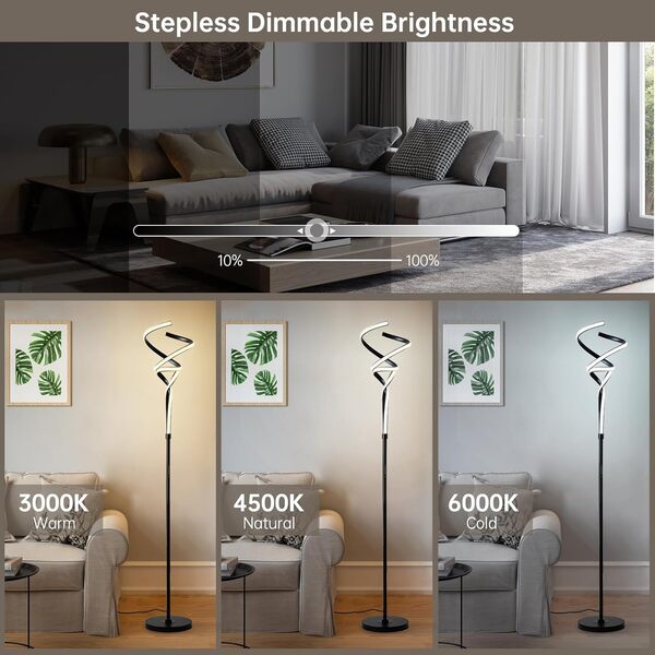 IZOWE Lampadaire Moderne Torche Lampe de Sol 3 Couleur Gradation Infinie Lampadaire led Interrupteur tactile Télécommande magnétiqueLampe sur Pied Minuterie Lumineuse Lampe Salon sur Pied [Classe énergétique F]