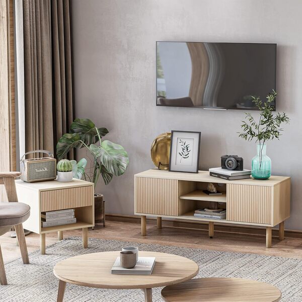 HOMCOM Meuble TV Support TV pour télévision jusqu'à 50 Pouces 2 Portes coulissantes et 2 niches avec Passe-câbles - 115 x 40 x 49 cm