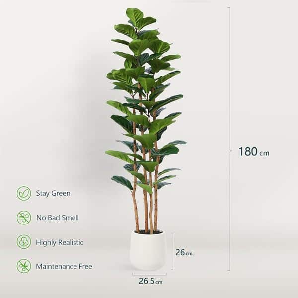 Ficus Lyrata Artificiel 180cm Plante Artificielle Interieur en Pot,Fausse Plante,Faux Arbre Interieur Décoration pour Intérieur Extérieur Maison Salon Room Bureau(1Pack)