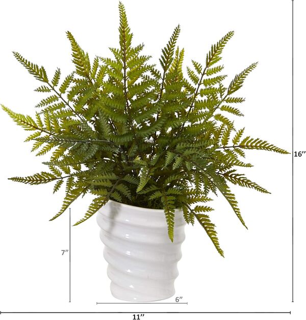 Nearly Natural Fougère Artificielle Blanche en Soie, 40,6 cm, Vert