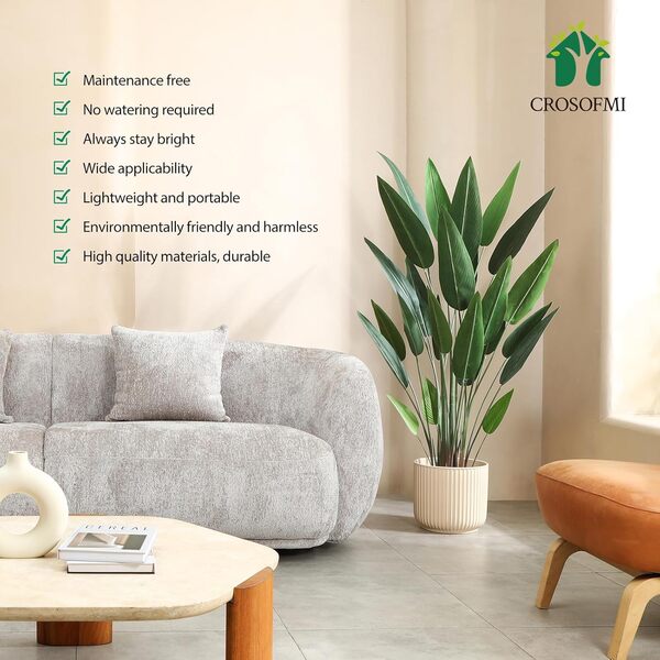 CROSOFMI Artificiel Canna Lily Tree 180cm Faux Palmier Tropical avec 28 Troncs, Parfaites Grandes Plantes en Faux Soie en Pot pour Intérieur Extérieur Maison Bureau Jardin Décoration Moderne