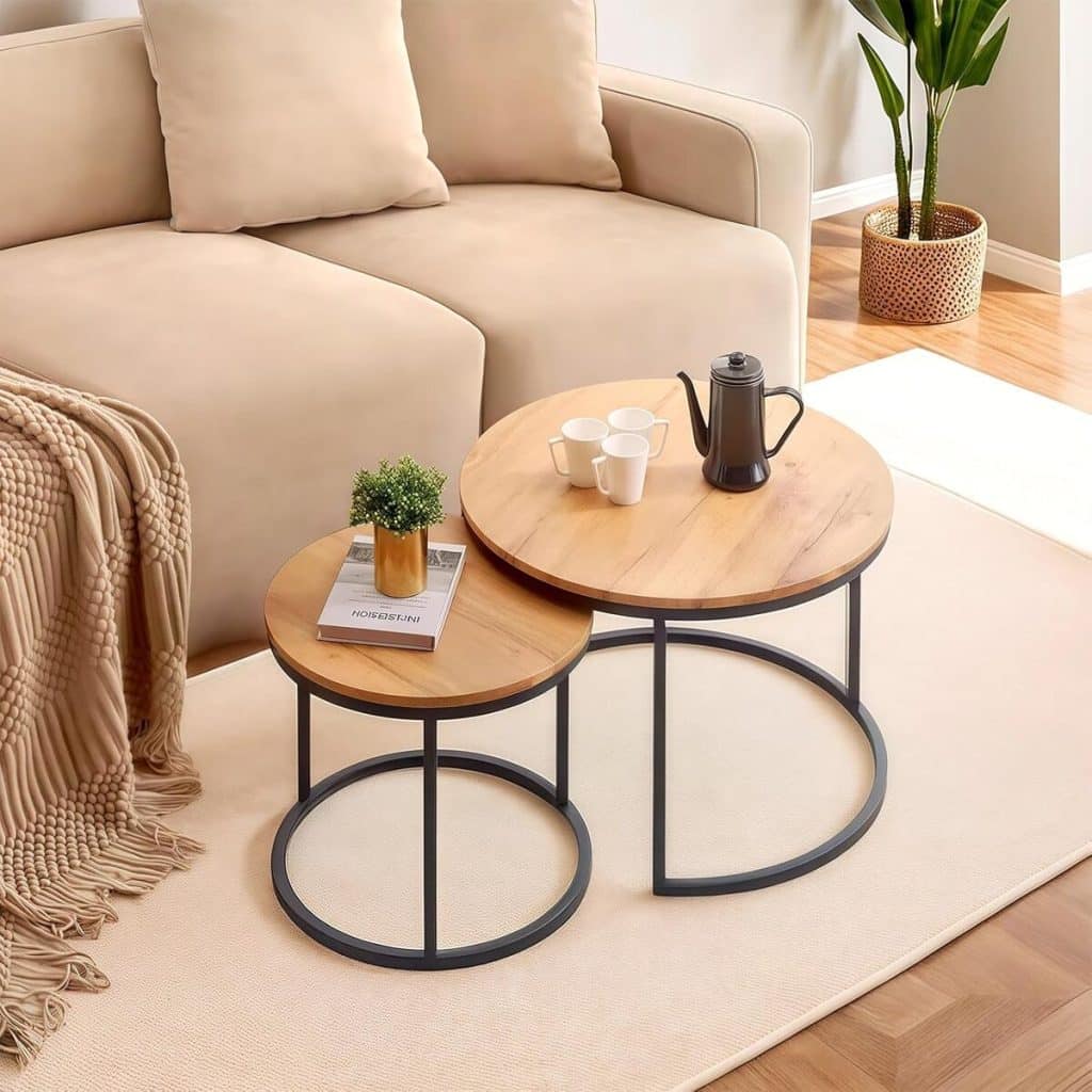 Avis sur le lot de 2 tables basses rondes Ginhow en chêne