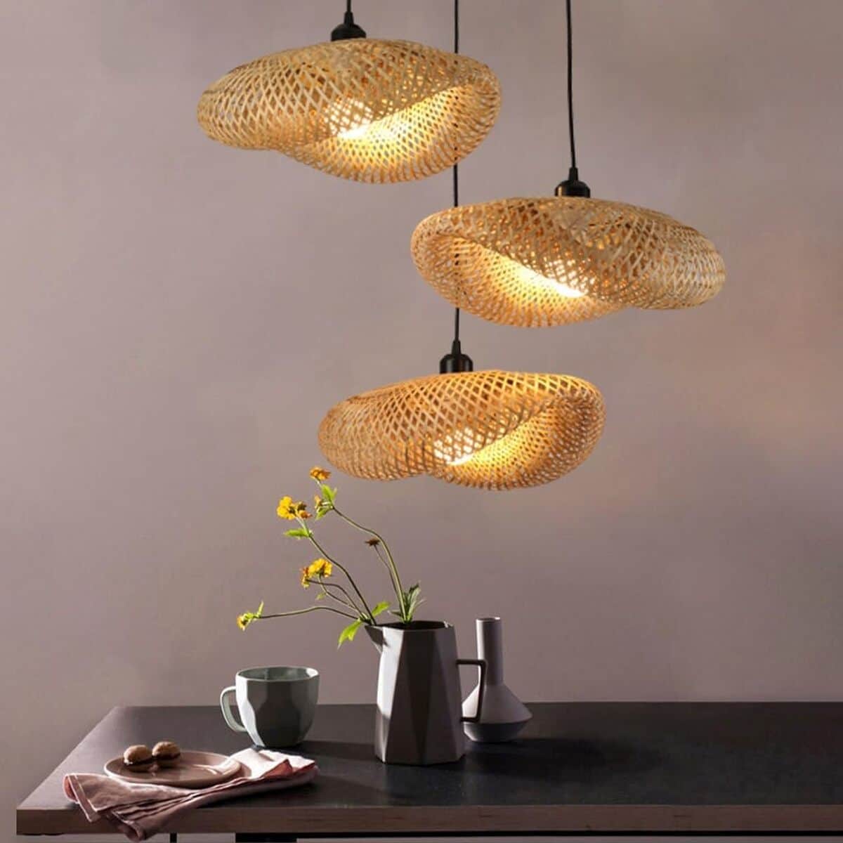 Avis sur le plafonnier rétro boho 3 lumières en rotin de Luminaire