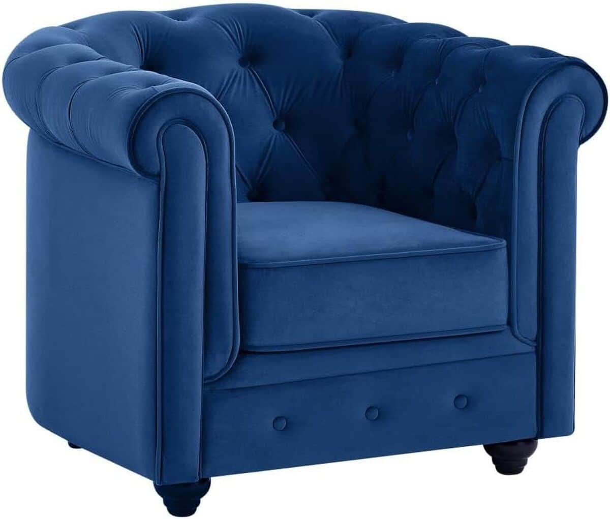 Test du fauteuil Chesterfield en velours bleu roi de Vente-unique