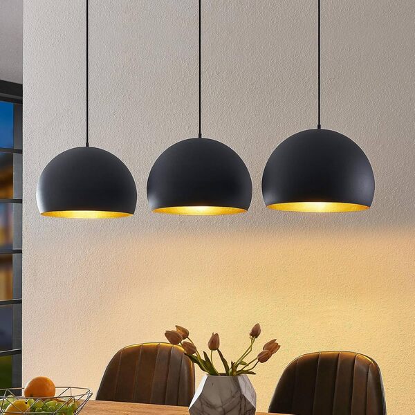 Lindby Suspension Tarjei à intensité variable (Moderne) en Noir Métal e. a. pour Salon & Salle manger (à 3 lampes, E27), Luminaire, Lampe Plafond, Luminaire Plafonnier, Suspendue