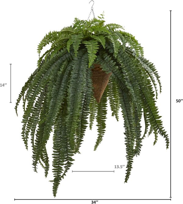 NearlyNatural Fougère de Boston géante Artificielle à Suspendre en Soie Vert 127 cm