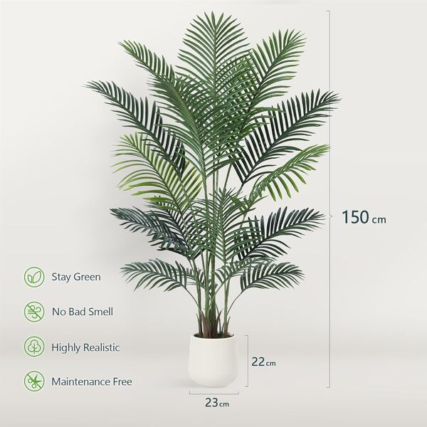 Kazeila Palmier Artificiel 150cm Plante Artificielle Interieur en Pot,Fausse Plante,Faux Arbre Interieur Décoration pour Intérieur Extérieur Maison Salon Room Bureau(1Pack)
