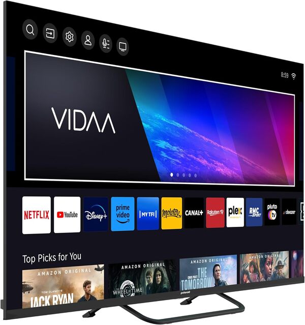Polaroid Téléviseur TV Smart VIDAA 43'' UHD 4K QLED (109 cm), Plongez dans Une expérience immersive  ! [Classe énergétique F]