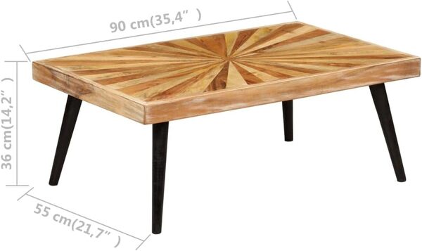 vidaXL Table Basse Table d'Appoint Rangement Table Centrale Bout de Canapé Salon Salle de Séjour Intérieur Bois de Manguier Massif 90x55x36 cm
