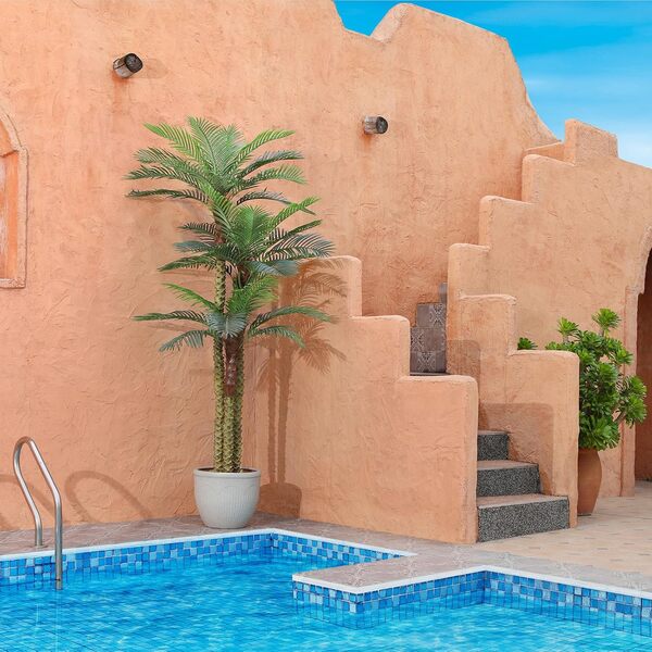 300cm Palmier Plante Artificielle Exterieur Résistant aux UV Grand Faux Palmier Tropical en Grand Palmier Artificiel pour Patio Extérieur, Bord de Piscine, Pelouse Décoration(1 Pièce)