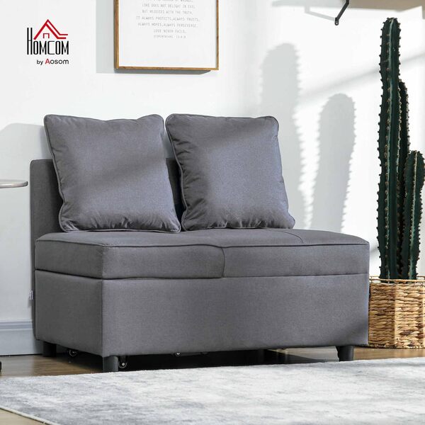 HOMCOM Canapé-lit canapé Convertible Fauteuil chauffeuse 1 Place Dossier inclinable 5 Positions avec 2 Coussins Conforts capacité de Charge 300 Kg Gris