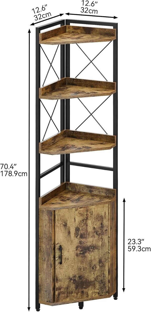 YITAHOME Étagère d'angle, bibliothèque Industrielle avec Armoire, bibliothèque autoportante, étagères de Rangement en Bois pour Salon, Bureau à Domicile, Couloir, étagères à Livres Marron Rustique