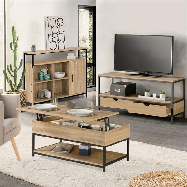 IDMarket - Ensemble Meubles de Salon Buffet, Table Basse relevable et Meuble TV Detroit Design Industriel