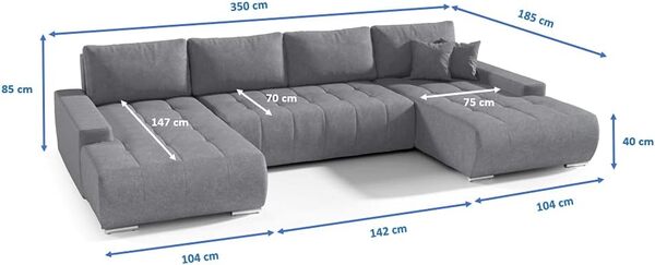 BELUTI - Canapé d'angle panoramique en U Convertible. Tissu Design. Lit + Coffre de Rangement (Beige)