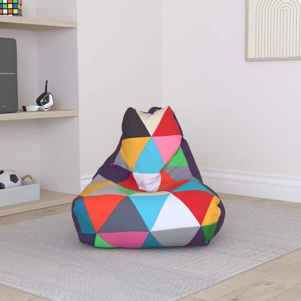 Ecopuf - Fauteuil Pouf en Polyester Keiko Patchwork Taille S/M - Pouf Poire Résistant aux Déchirures et aux Taches - Pouf Salon avec Poignée - Meubles de Salon - Base Violet Nc5