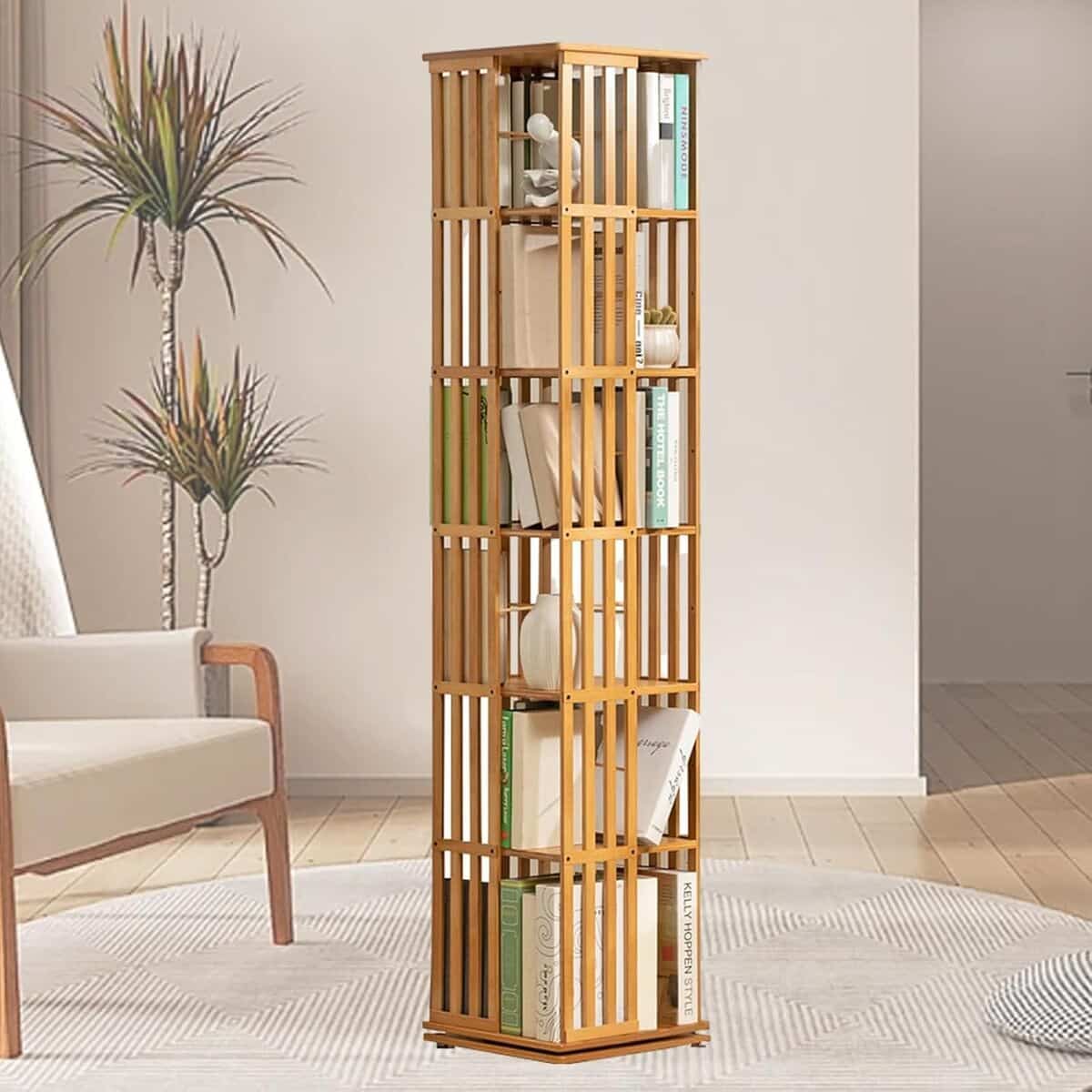 Test : bibliothèque rotative Ymaomao en bambou 6 niveaux