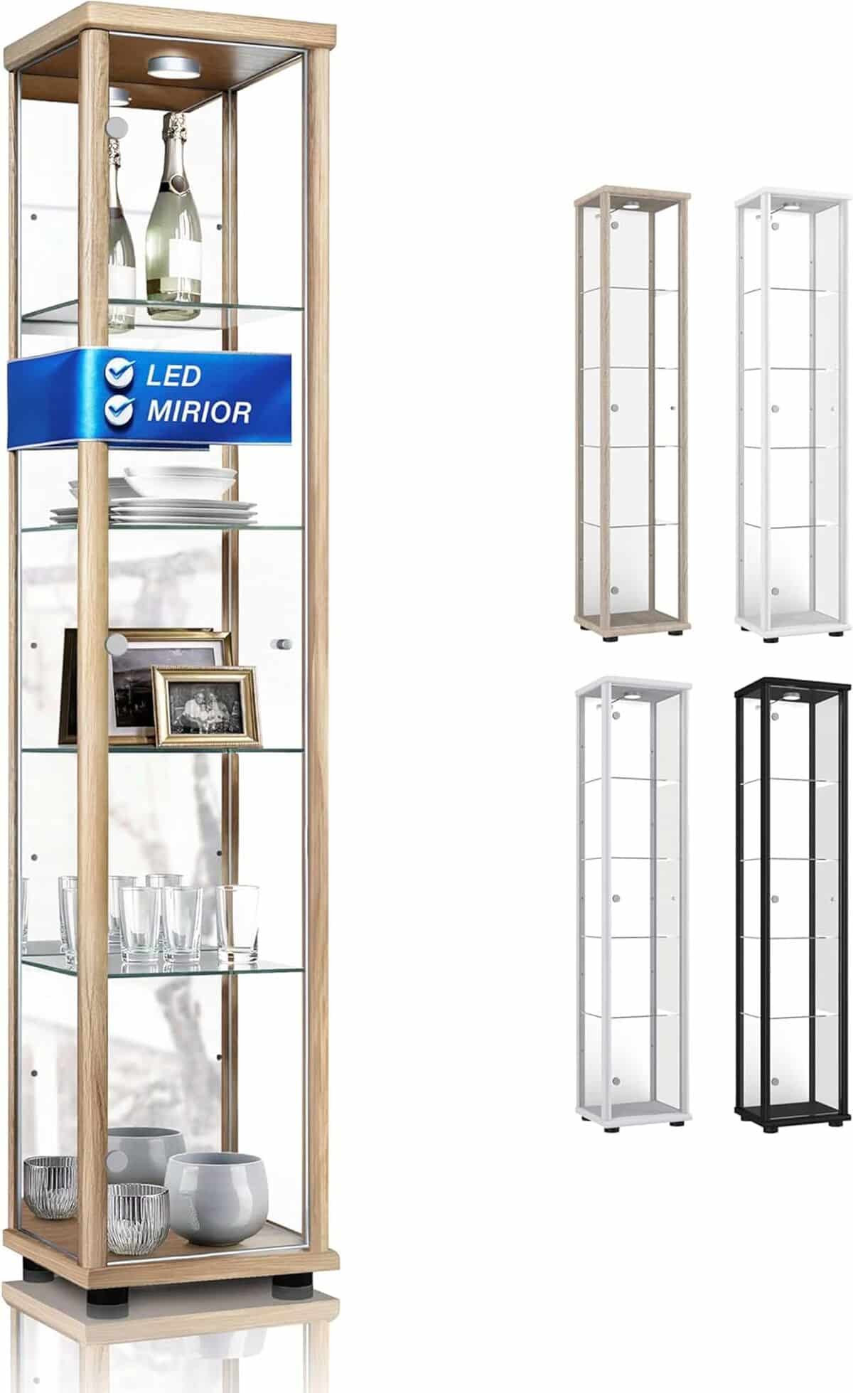 Test de la vitrine K-Möbel éclairée en hêtre pour collectionneurs