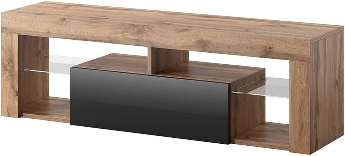 Test : meuble TV Selsey Bianko 140 cm, design chêne et noir