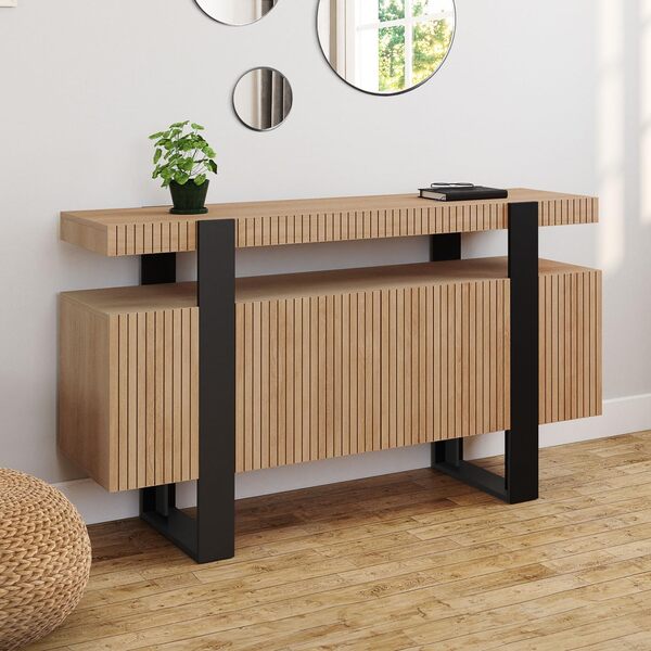 IDMarket - Buffet 140 cm Octave 4 Portes Lattes tasseau Bois
