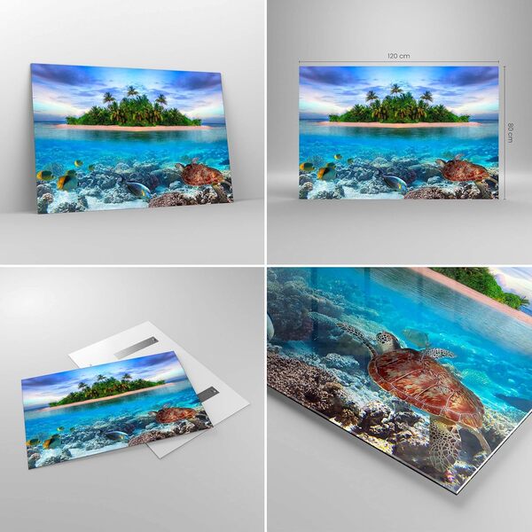 Deco Cadre Salon Plage lagune eau océan Moderne Impression sur Verre 120x80cm Image Tableau en Verre Decoration Murale Chambre Horizontal Art Grand XXL Tableaux Decoratifs Muraux GAA120x80-2686
