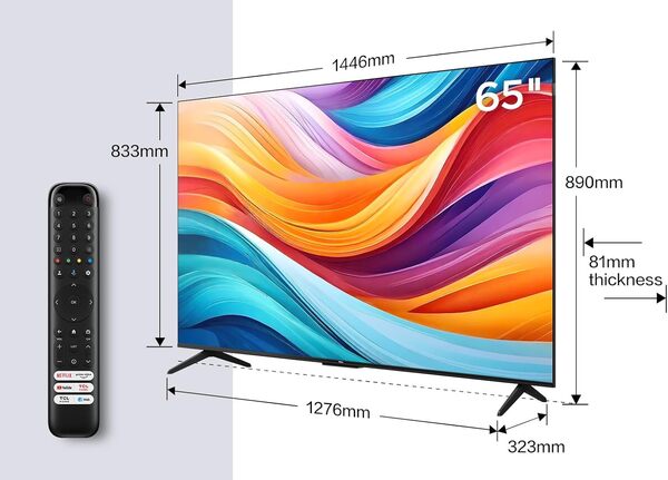 TCL TV QLED 65T7B 4K HDR Pro 65’’ avec Google TV et système sonore Dolby Atmos, Compatible avec l’Assistant Google et Alexa [Classe énergétique F]