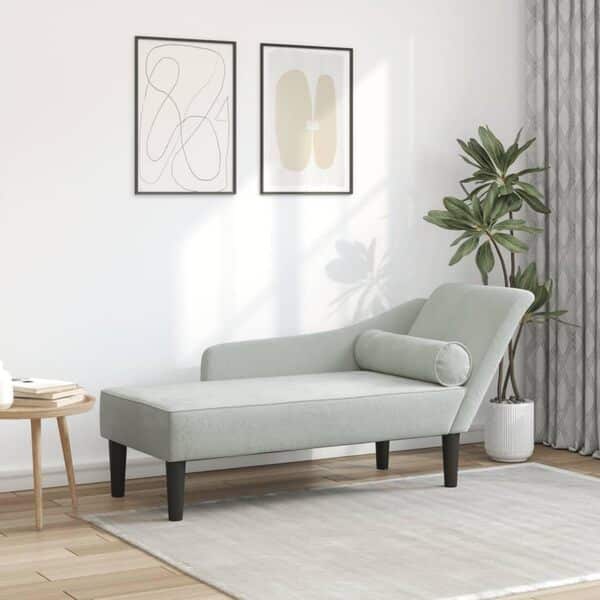 vidaXL Chaise Longue avec Coussins Gris Clair Velours, canapé rembourré, canapé pour Chambre à Coucher, canapé à 2 Places, canapé, siège de Salon