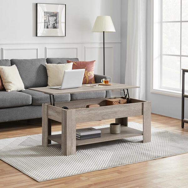 Yaheetech Table Basse Relevable Table de Salon avec Porte-Revues Table de Salle à Manger Industrielle pour Salon Chambre 120 x 59 x 49,5 cm Gris