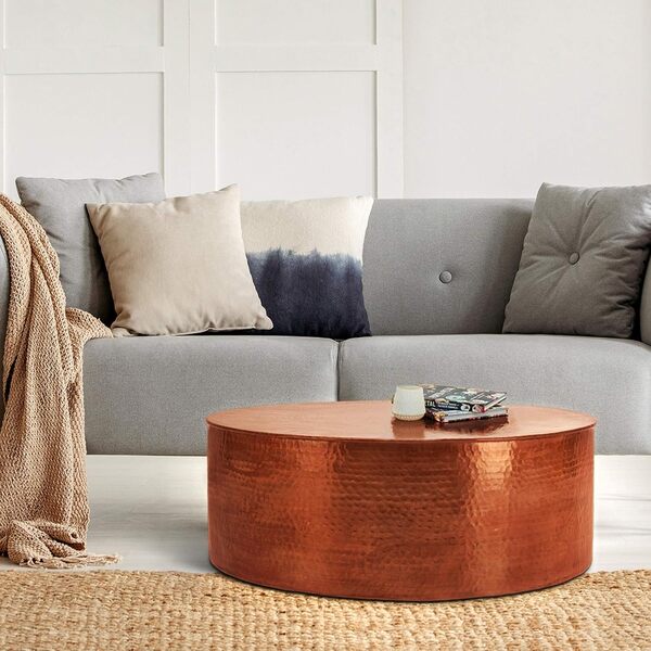 WOMO-DESIGN Table Basse Martelée de Salon - Table d'Appoint Ronde Artisanale Ø 76 x 32 cm - Aluminium Cuivre - Design Oriental - Finition Martelée - Décoration Intérieure - Table Canapé Café Unique