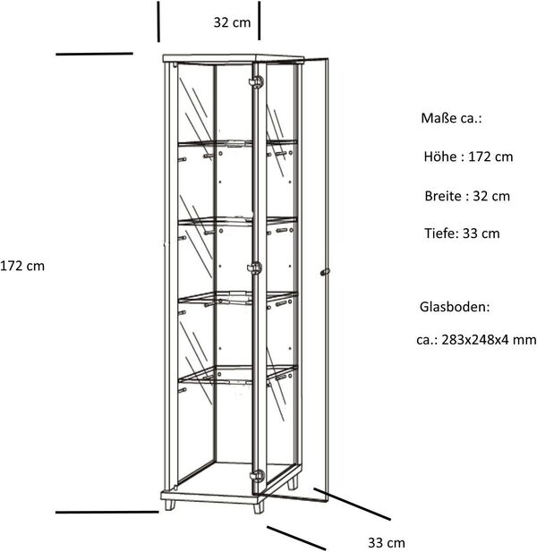 Vitrine en verre de collection Vitrine sur pied avec LED et 7 étagères en verre - Hauteur réglable - Décor hêtre - 172 x 32 x 33 cm