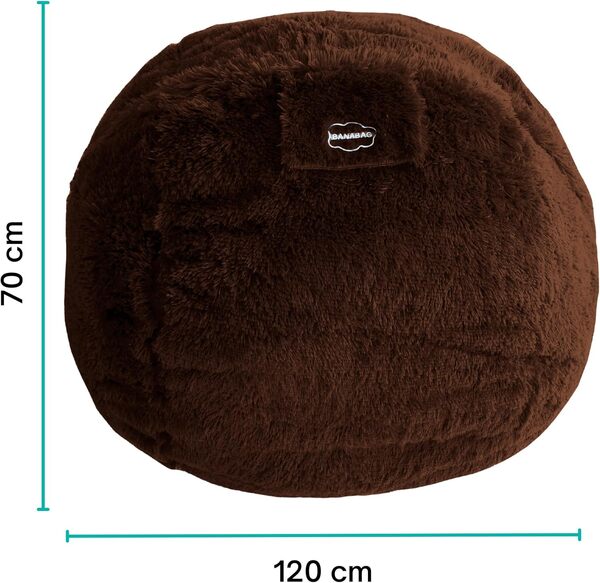 Bananair - Pouf Géant XXL en Fourrure - Doux & Confortable - Housse Lavable en Machine - Généreusement Rembourré, Qualité Supérieure - Gros Pouf Lit, Bean Bag (Chocolat, 120 cm)