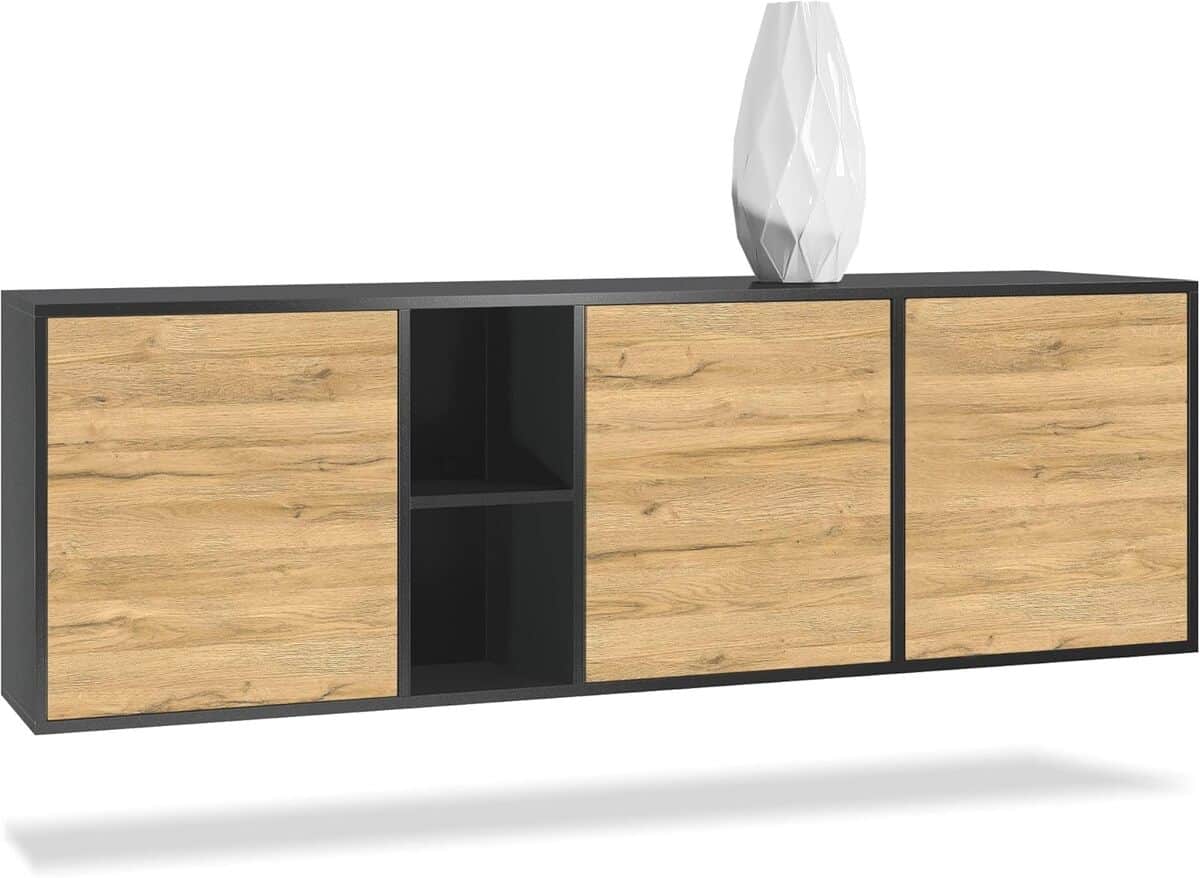 Test de la commode moderne Cuba de Vladon : design noir mat et chêne naturel