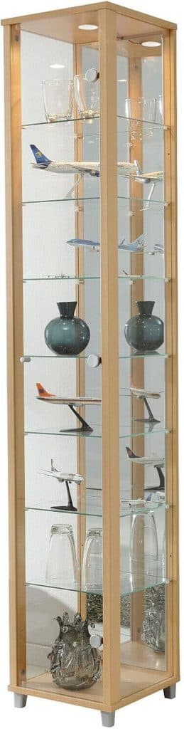 Test de la vitrine sur pied avec LED - décor hêtre