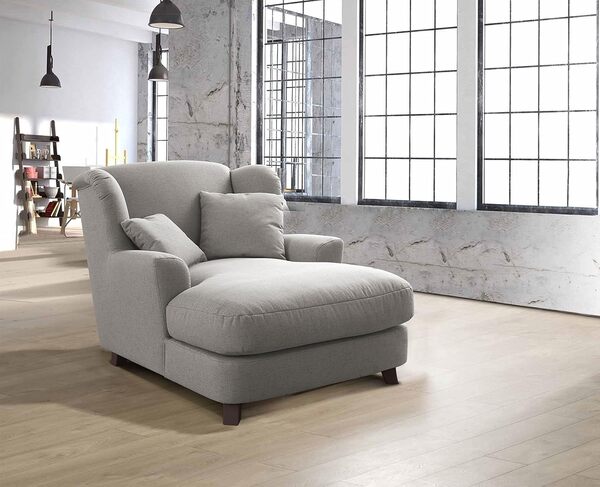 CAVADORE Assado Grand Fauteuil Rembourré XXL avec Pieds en Bois, Grande Assise Et 2 Coussins Décoratifs, 109 x 104 x 145 cm, Tissu Plat, Gris Clair