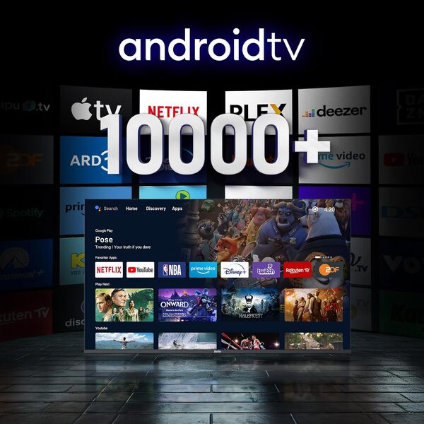 TuTu Smart TV 55 Pouces (139 cm) 4K UHD WiFi Bluetooth LED Android Téléviseurs Con Chromecast, Google Assistant, DVB-T2/S2/C - TUS55UD1A [Classe énergétique F]