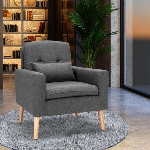 RELAX4LIFE Fauteuil Salon Confortable 77x73x85cm, Fauteuil de Salon Moderne Rembourrée avec Coussin Lombaire|Accoudoirs|Pieds en Bois|Dossier Ergonomique pour Chambre Bureau Salon