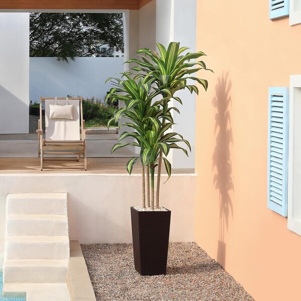 Fopamtri Arbre Dragon Artificiel 210 cm Plante Artificielle Interieur, Tropical Vertes Fausse Plante, Dracaena Artificielle en Marron Pot Protection pour Extérieur Maison Jardin Décoration (1 Pièce)