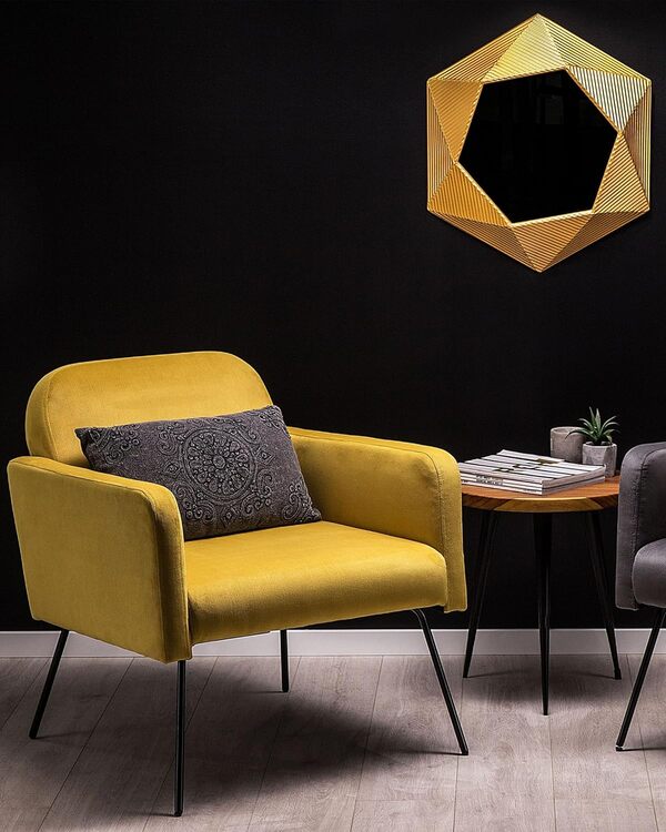 Fauteuil de Salon Moderne et Rétro Pied en Métal Noir Velours Jaune Narken