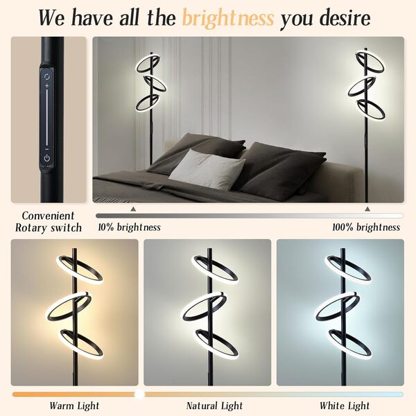 LMiSQ Lampadaire sur Pied Salon 170CM 48W Lampadaire avec Lampe de Lecture Lampadaire 3000K-6000K Variation Continue avec Télécommande Lampe Salon Lampadaire Haut Pour Salon Chambre et Bureau [Classe énergétique A]