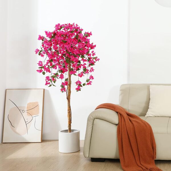 Fopamtri Plante Artificielle avec Fausses Fleurs Rose 150cm Fausse Plante Interieur et Exterieur Arbre Artificiel en Pot pour Maison Chambre Salon Balcon Cour Jardin Décoration (2 Pack)