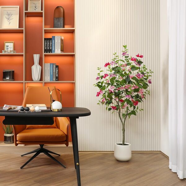Fopamtri Bougainvillea Artificiel de 150 cm Fausse Plante avec Fleurs, Plantes Artificielles Interieur en Blanc Pot pour Intérieur Salon Balcon Cour Jardin (1 Pièce)