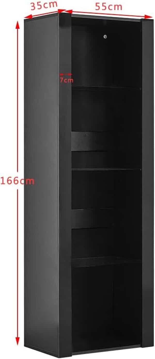 Panana Vitrine Lumières LED Meuble de Rangement avec Etagères sur Salon, Bureau, 55 x 35 x 166 cm (Noir)