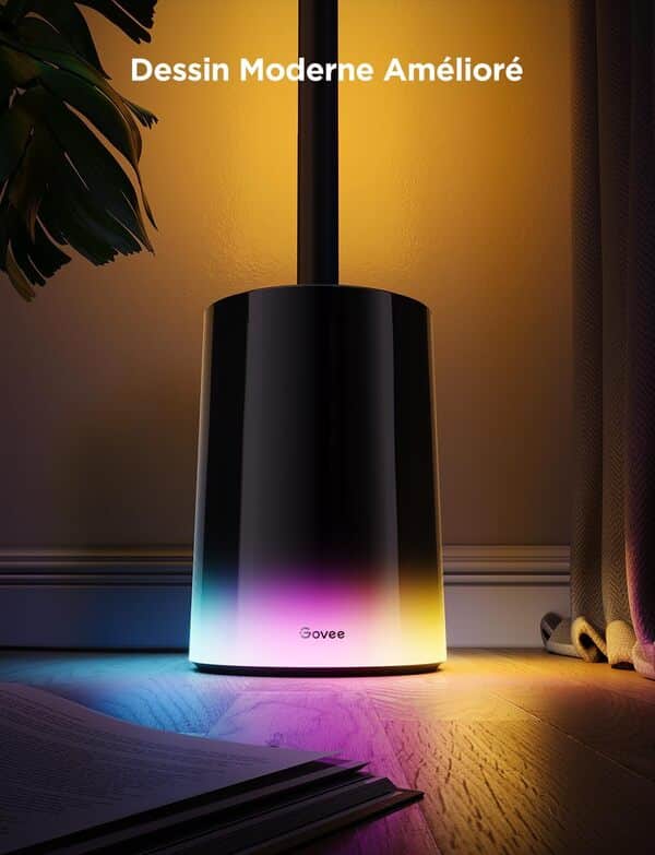 Govee Lampadaire LED RGBIC, Lampe sur Pied Salon Compatible avec Alexa et Matter, 152cm Lampadaire Dimmable 1725lm avec Télécommande, Sync de Musique, 82 Modes Scène, Lampe de Chambre et Bureau, Noir [Classe énergétique G]