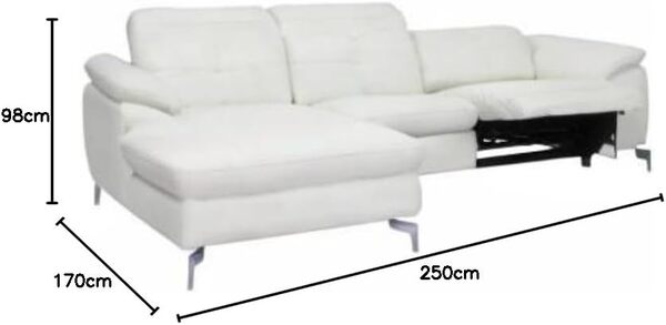 Vente-unique - Canapé d'angle Relax électrique en Cuir de Buffle LISMORE - Ivoire - Angle Gauche