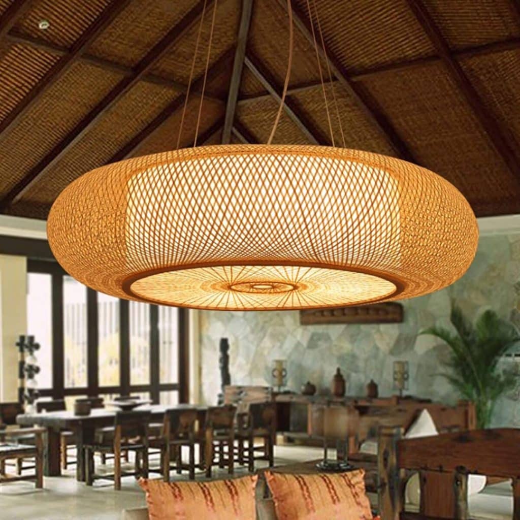 Avis : lampe suspendue en rotin naturel (60 cm) par E27