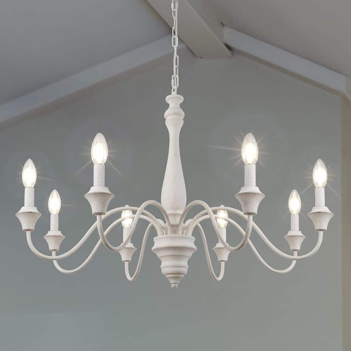 Avis : lustre LynPon 8 lumières rétro en bois blanc vieilli